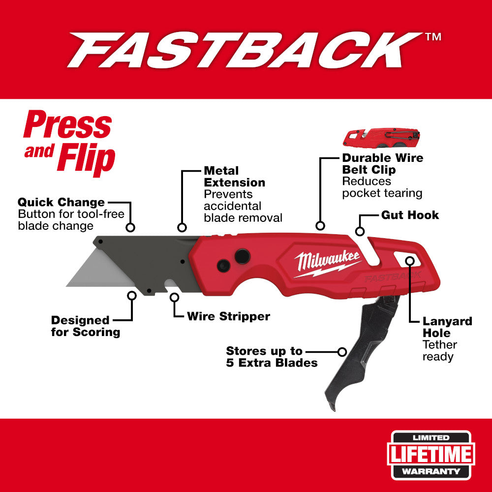 FASTBACK™ Folding Utility Knife with Blade Storage - Milwaukee