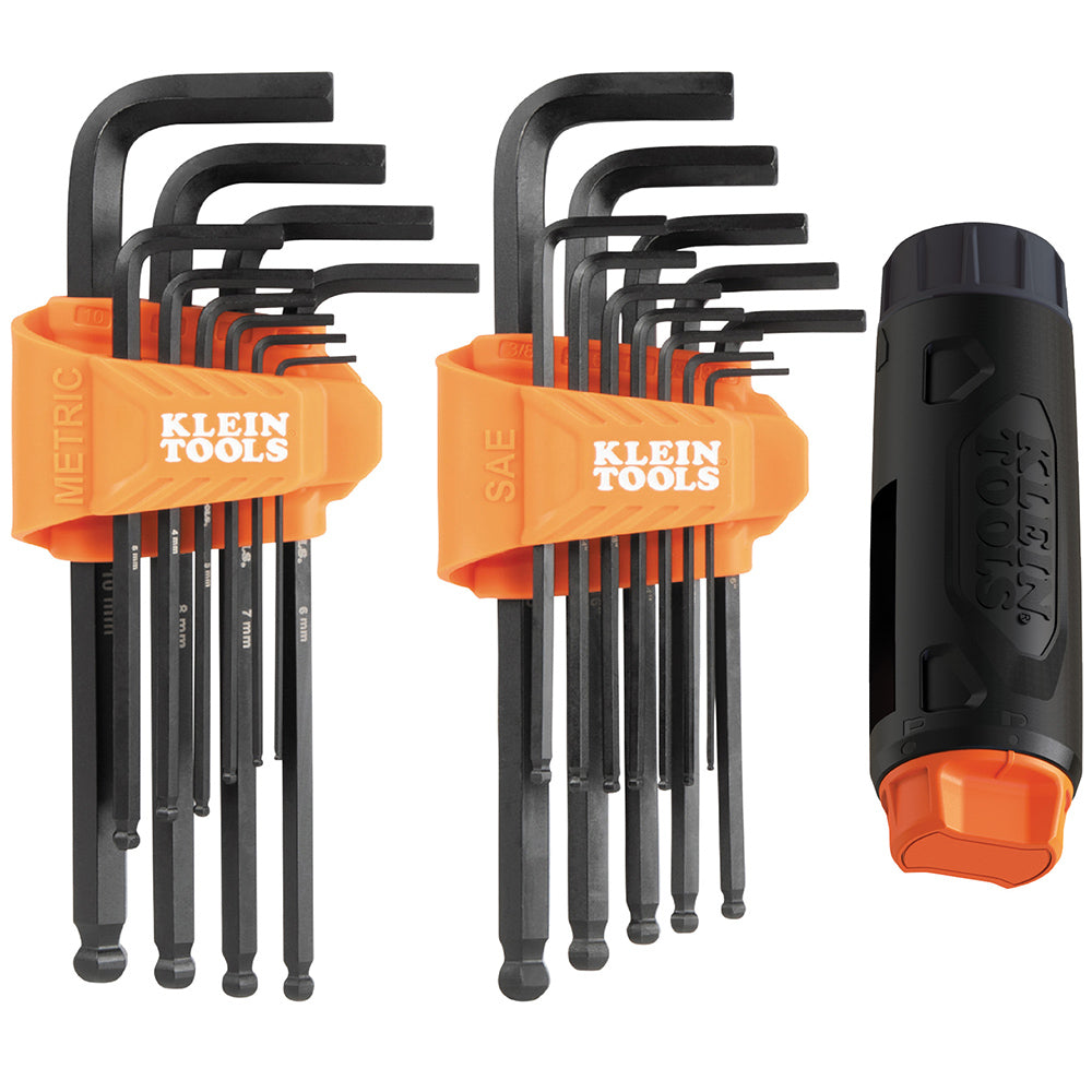 Long Ball-End Hex Key Set with Handle, SAE and Metric, 22-Piece - Klein
